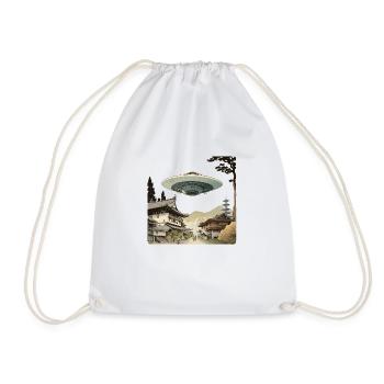 Ufo in Japan in Ukiyo-e Style - Drawstring Bag - white - Front