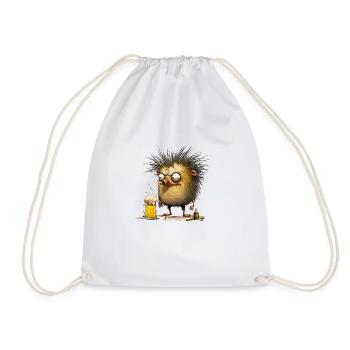 Lusy crazy hedgehog with beer - Drawstring Bag - white - Front