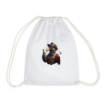 Perroquet avec flash de bière et chapeau. Amusant et cool - Sac de sport léger - blanc - Devant