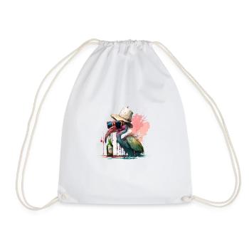 Cool flamingo with sunglasses beer and hat - Drawstring Bag - white - Front