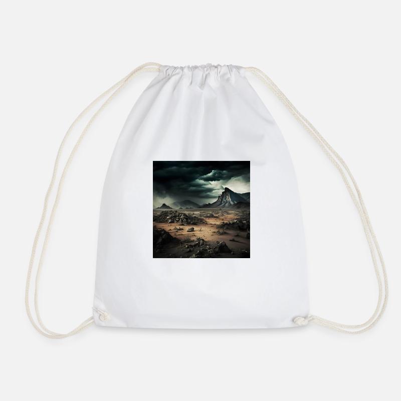 Gloomy Barren Desert Landscape - Drawstring Bag - white