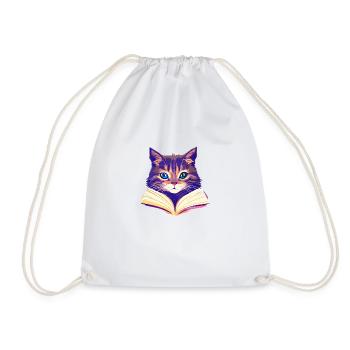 Cat Reading Domestic Cat Books Cat Book Kitten - Drawstring Bag - white - Front