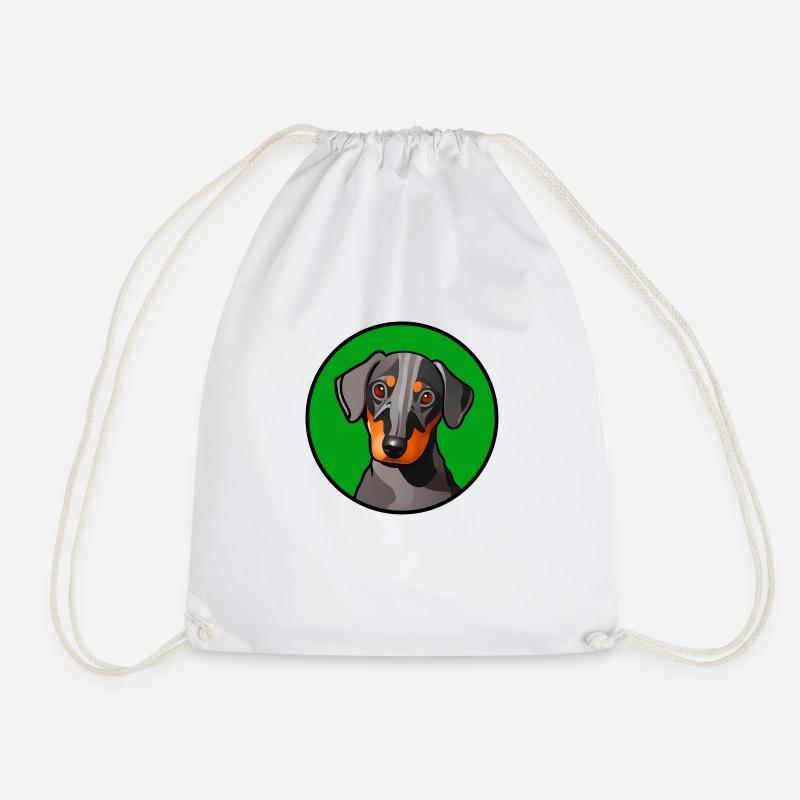 Dachshund Design graphic motif in green circle - Drawstring Bag - white