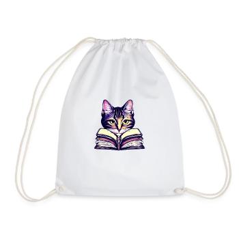 Books Domestic Cat Cat Cat Reading Book Kitten - Drawstring Bag - white - Front
