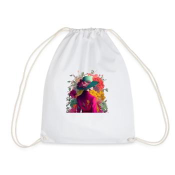 Model mit Hut und Blumen Geschenk - Turnbeutel - Weiß - Vorne