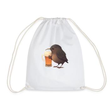 Un oiseau mignon boit un grand verre de bière - Sac de sport léger - blanc - Devant