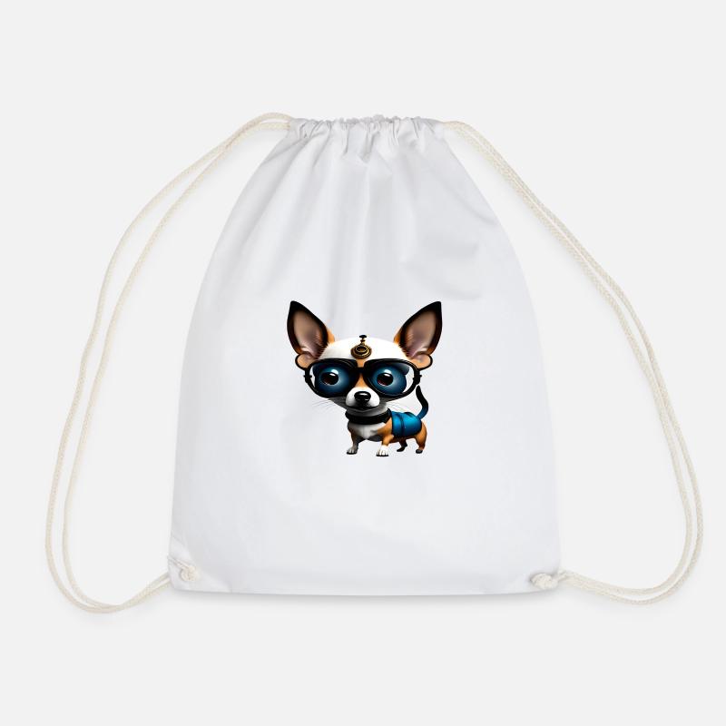 Steampunk Chihuahua - Drawstring Bag - white