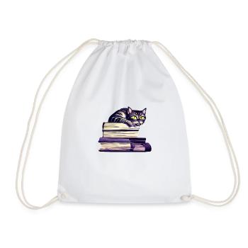 Book Cat Reading Domestic Cat Cat Books Kitten - Drawstring Bag - white - Front