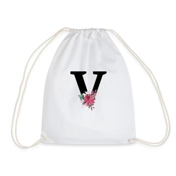Letter v floral - Drawstring Bag - white - Front