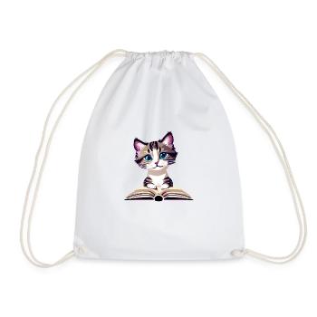 Kitten Read Cat Books Cat Book Domestic Cat - Drawstring Bag - white - Front