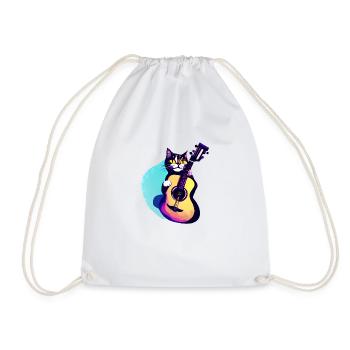 Cat Plays Guitar Cat Owner Kitten - Drawstring Bag - white - Front