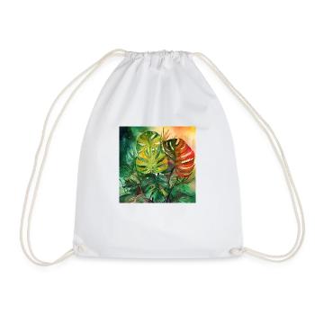 Hand-drawn watercolor Monstera plant - Drawstring Bag - white - Front