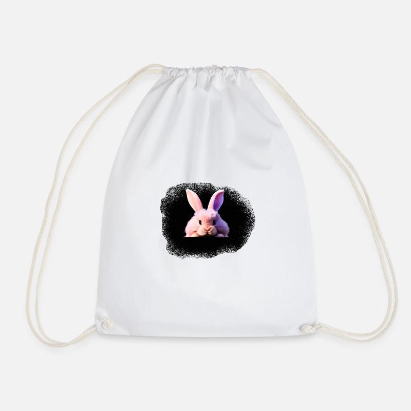 Pink rabbit in the black hole - Drawstring Bag - white