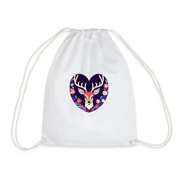 Deer Heart Flowers Nature Forest - Drawstring Bag - white - Front