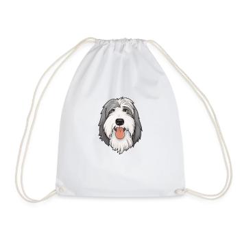 Bearded Collie Kopf Comic Cartoon Hund - Turnbeutel - Weiß - Vorne