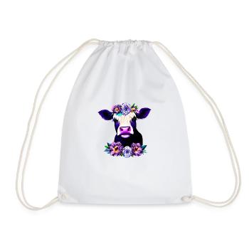 Cow flowers flower wreath willow - Drawstring Bag - white - Front