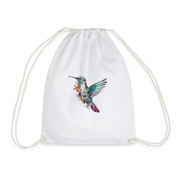 Mignon colibri avec des fleurs à motifs floraux - Sac de sport léger - blanc - Devant