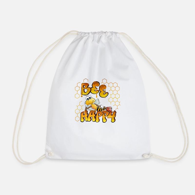 bee happy - Drawstring Bag - white