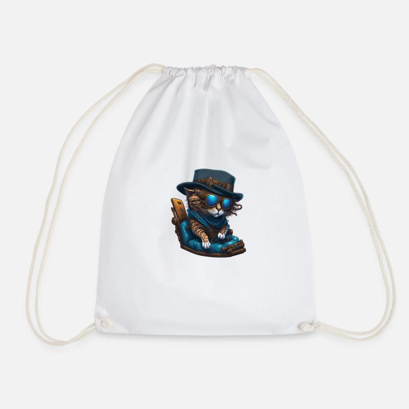 Steampunk Cool Cat 01 - Turnbeutel - Weiß