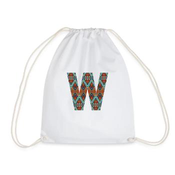 Letter W- boho design, Colorful monogram - Drawstring Bag - white - Front