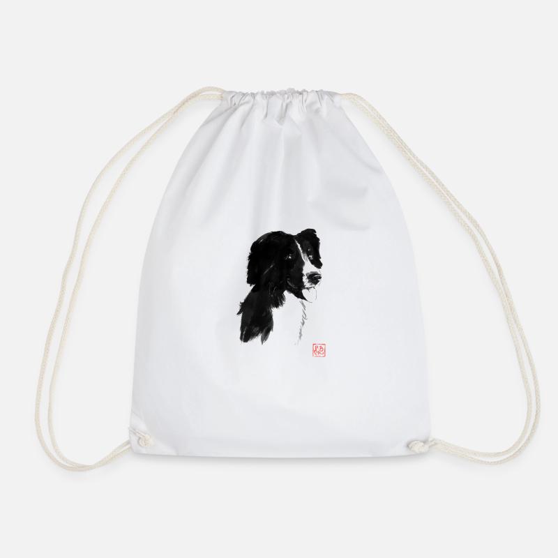 Black dog - Drawstring Bag - white