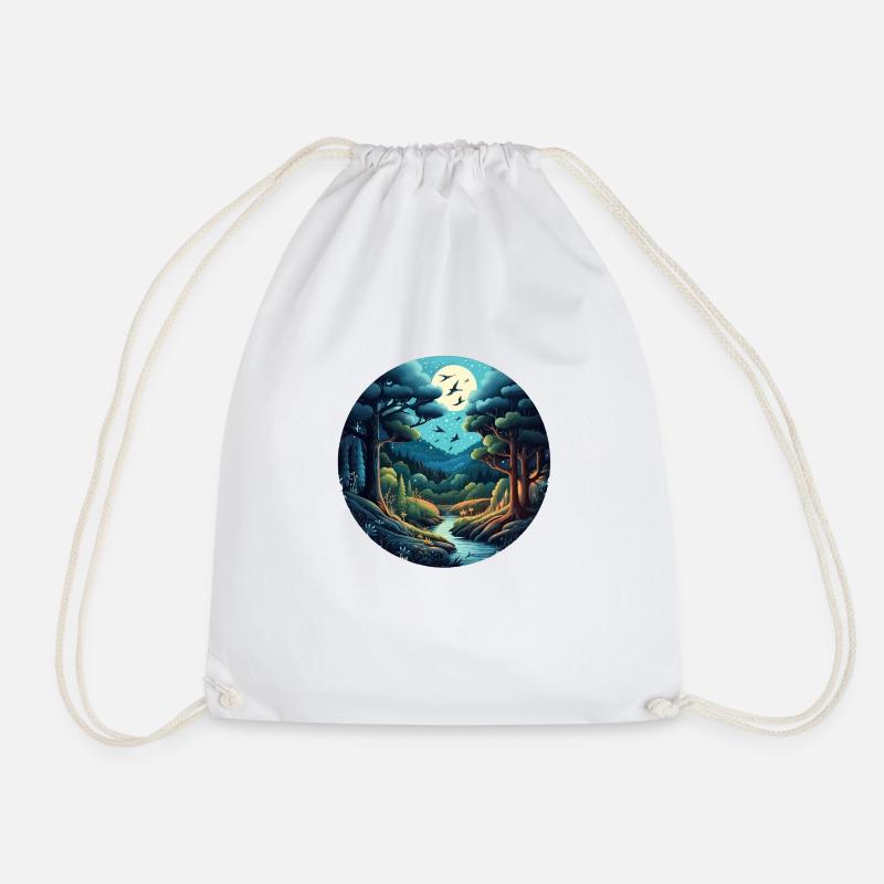 Forest at night - Drawstring Bag - white