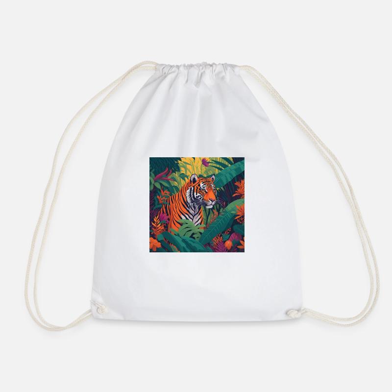 Tiger Jungle - Drawstring Bag - white
