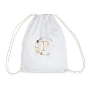 Customizable Monogram P Floral - Drawstring Bag - white - Front