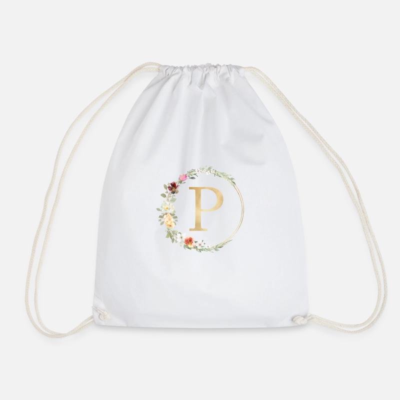Personalisierbar Monogramm P Floral - Turnbeutel - Weiß