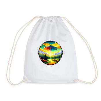 Painting of a UFO in the mountains - Drawstring Bag - white - Front