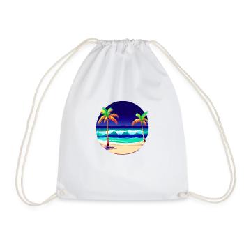 Palm Island Summer Holiday Palm Trees Sun Beach - Drawstring Bag - white - Front