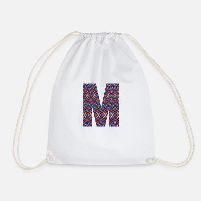 Monogramm Buchstabe M - geometrisches Muster - Turnbeutel - Weiß