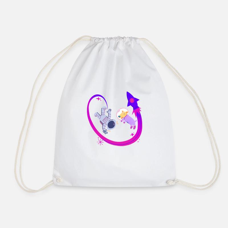 Dog and man in space - Drawstring Bag - white