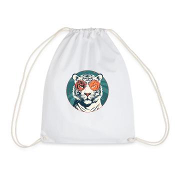 Tiger mit Sonnenbrille, Katze, Raubtier - Turnbeutel - Weiß - Vorne