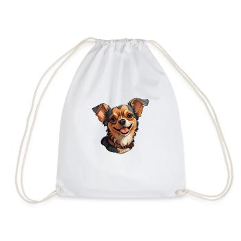 Chihuahua Dog Portrait Cartoon - Drawstring Bag - white - Front