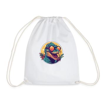 Dinosaur with sunglasses, reptile, ancient - Drawstring Bag - white - Front
