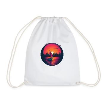 Synthwave sailing ship sunset - Drawstring Bag - white - Front