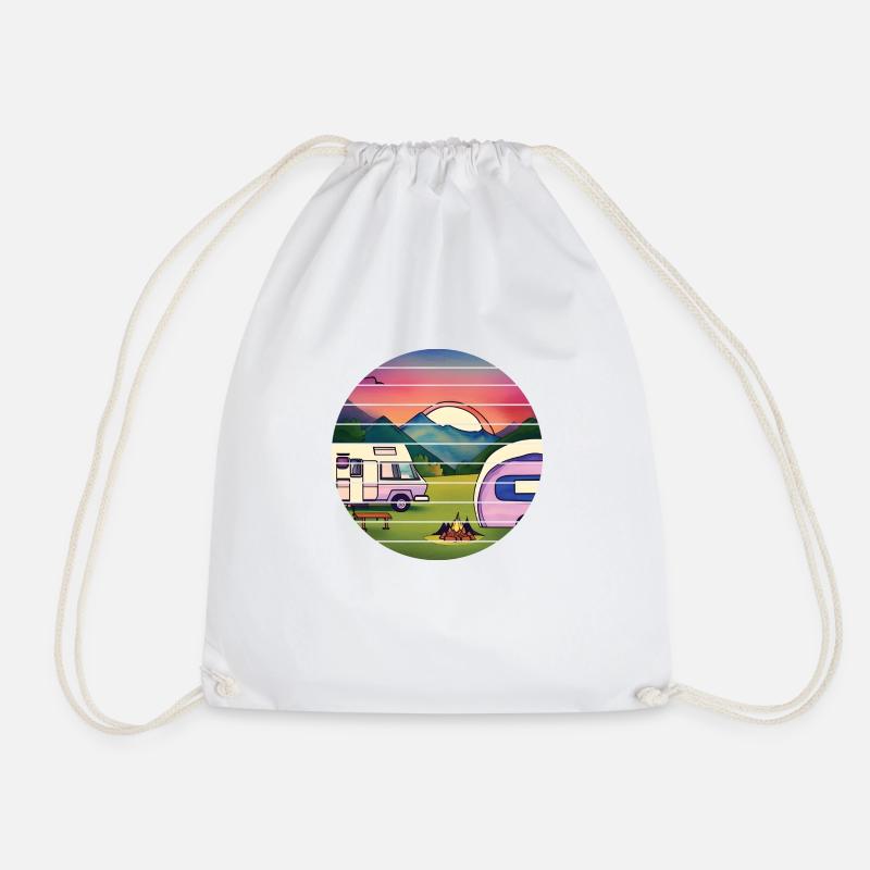 Caravan Camp Camper Camping Gift Tents - Drawstring Bag - white