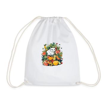 Mathéo the cat in the fruit - Drawstring Bag - white - Front
