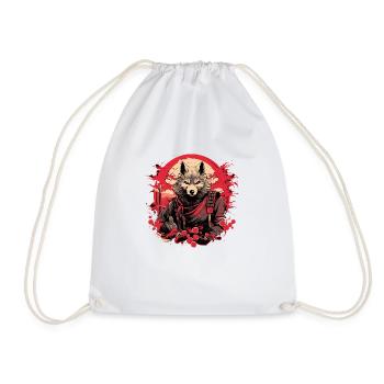 Japanese Wolf Samurai - Drawstring Bag - white - Front