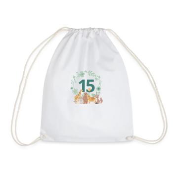 15th anniversary - animal birthday - Drawstring Bag - white - Front
