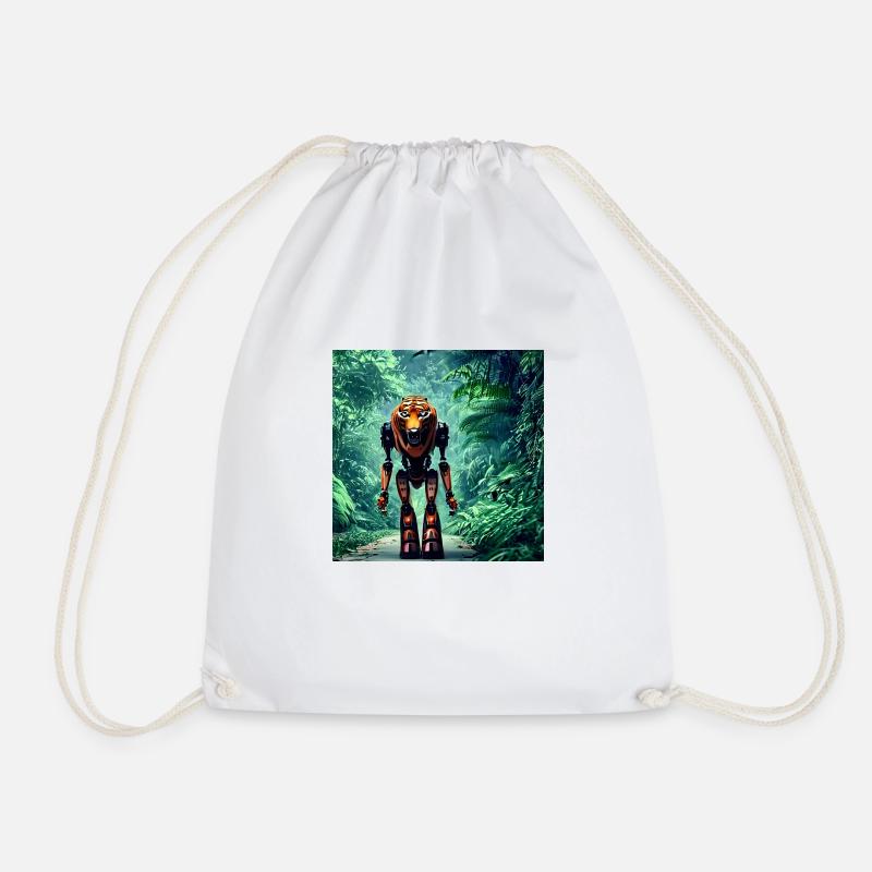 Tiger robots in the jungle - Drawstring Bag - white