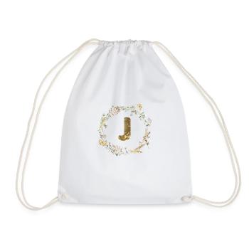 j Monogram Glitter Boho Wreath - Drawstring Bag - white - Front
