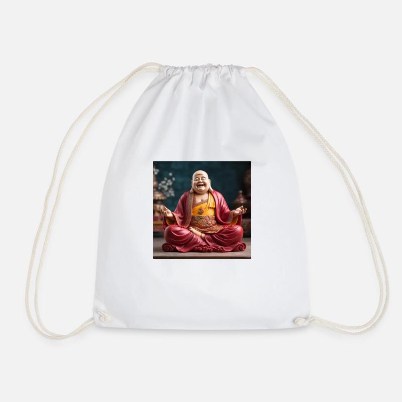 Radiant Bliss: The Smiling Buddha - Drawstring Bag - white