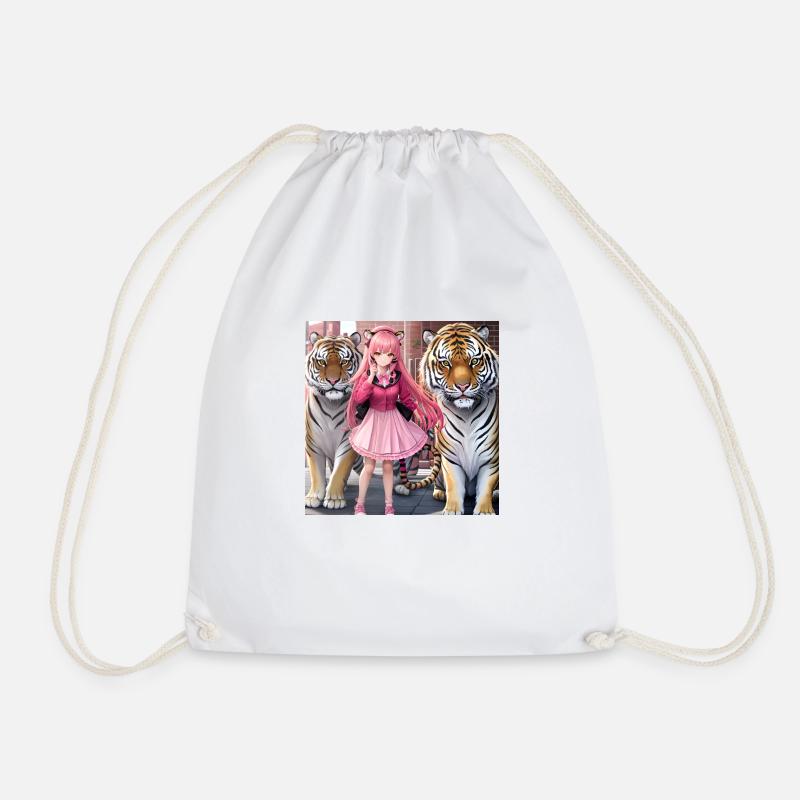 Mädchen mit zwei Anime-Tigern - Turnbeutel - Weiß