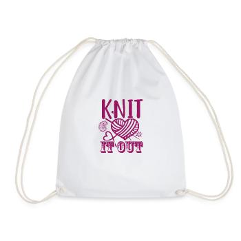 Knit it out, Knitting, Crochet,, Hobby Fun - Drawstring Bag - white - Front
