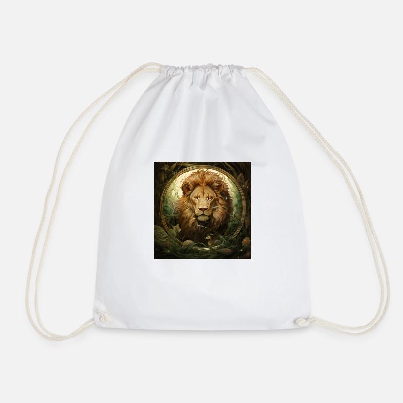 Lion glass piece in herbs - Drawstring Bag - white