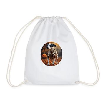 Jack Russell Terrier Skeleton Walkies Halloween - Drawstring Bag - white - Front