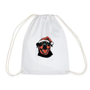 Rottweiler in a Santa hat - Drawstring Bag - white - Front