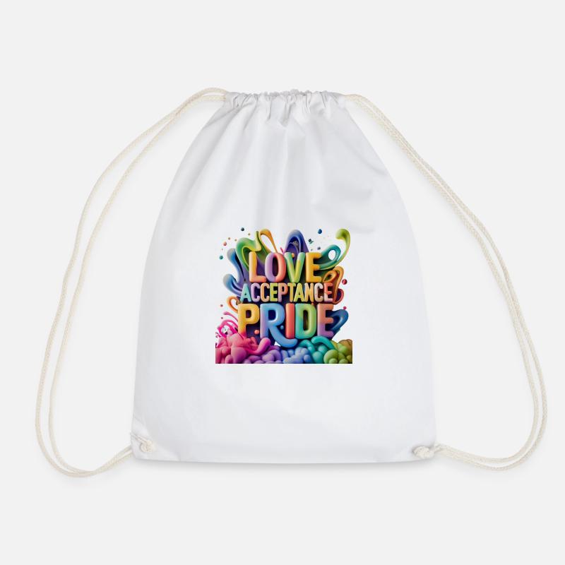 Love, Acceptance, Pride - LGBTQ - Drawstring Bag - white